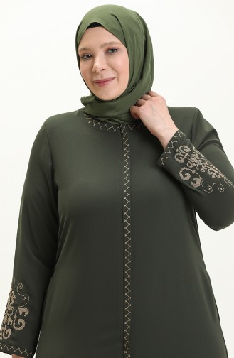 Bestickte Abaya in Übergröße 3022-03 Khaki 3022-03