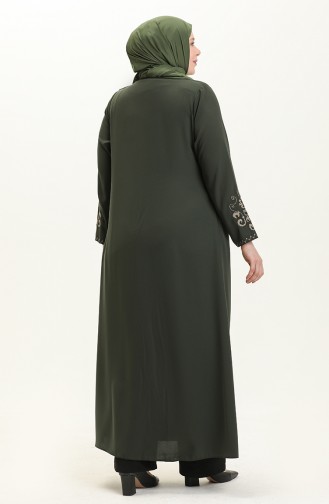 Bestickte Abaya in Übergröße 3022-03 Khaki 3022-03