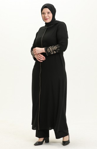 Abaya Brodée Grande Taille 3022-04 Noir 3022-04