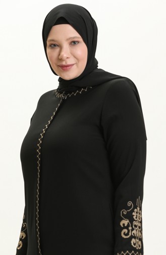 Bestickte Abaya in Übergröße 3022-04 Schwarz 3022-04