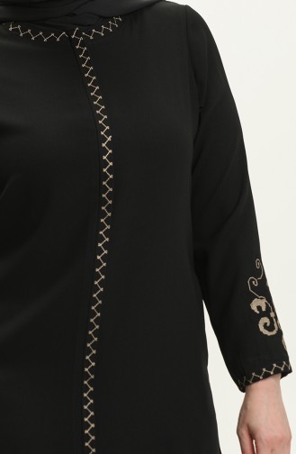 Bestickte Abaya in Übergröße 3022-04 Schwarz 3022-04