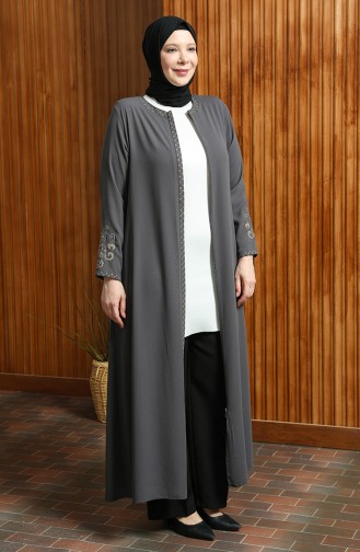 Bestickte Abaya in Übergröße 3022-05 Grau 3022-05