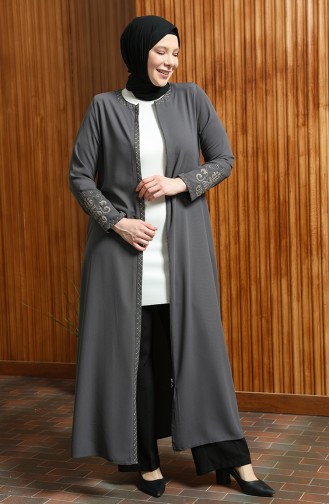 Bestickte Abaya in Übergröße 3022-05 Grau 3022-05