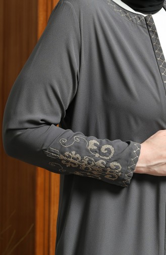 Bestickte Abaya in Übergröße 3022-05 Grau 3022-05