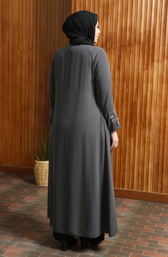 Bestickte Abaya in Übergröße 3022-05 Grau 3022-05