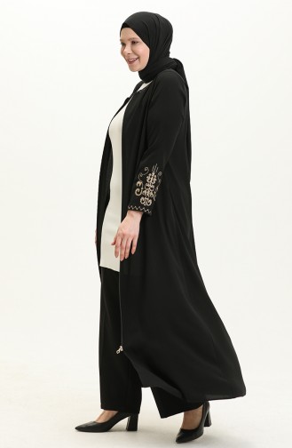 Plus Size Embroidered Zippered Abaya 2003A-01 Black 2003A-01