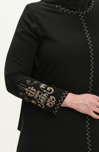 Plus Size Embroidered Zippered Abaya 2003A-01 Black 2003A-01