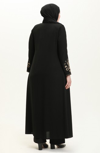 Plus Size Embroidered Zippered Abaya 2003A-01 Black 2003A-01