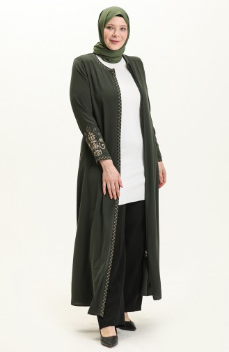 Übergröße Bestickte Reißverschluss Abaya 2003A-02 Khaki 2003A-02