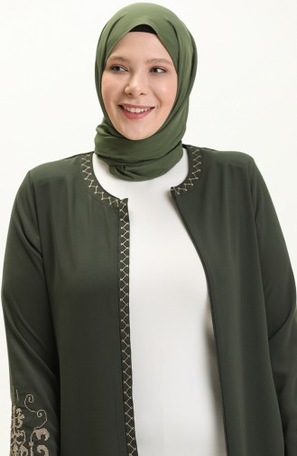 Übergröße Bestickte Reißverschluss Abaya 2003A-02 Khaki 2003A-02