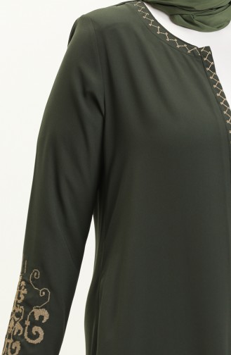 Übergröße Bestickte Reißverschluss Abaya 2003A-02 Khaki 2003A-02