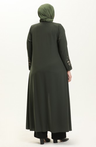 Übergröße Bestickte Reißverschluss Abaya 2003A-02 Khaki 2003A-02