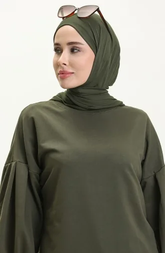 تونيك طويل بأكمام بالون 3031-04 أخضر عسكري 3031-04