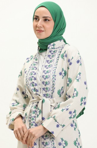 Kuşaklı Keten Kimono 0661-01 Saks Yeşil