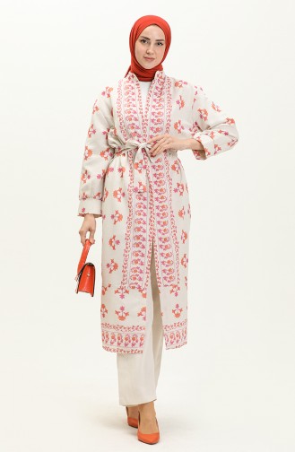 Kimono mit Gürtel aus Leinen 0661-02 Fuchsia Orange 0661-02