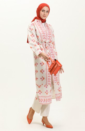 Kimono en Lin avec Ceinture 0661-02 Fushia Orange 0661-02