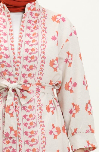 Kimono mit Gürtel aus Leinen 0661-02 Fuchsia Orange 0661-02