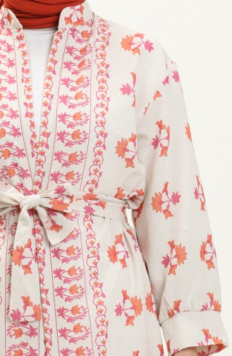 Kuşaklı Keten Kimono 0661-02 Fuşya Oranj