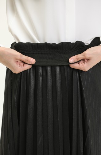 Sefamerve Beli Lastikli Piliseli Deri Sıvama Etek 8558-04 Siyah 8558-04