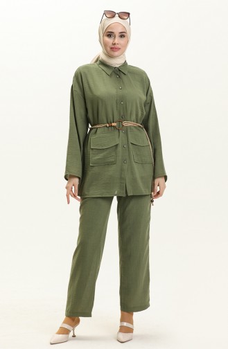 Belt Detailed Two Piece Suit 70030-03 Khaki 70030-03