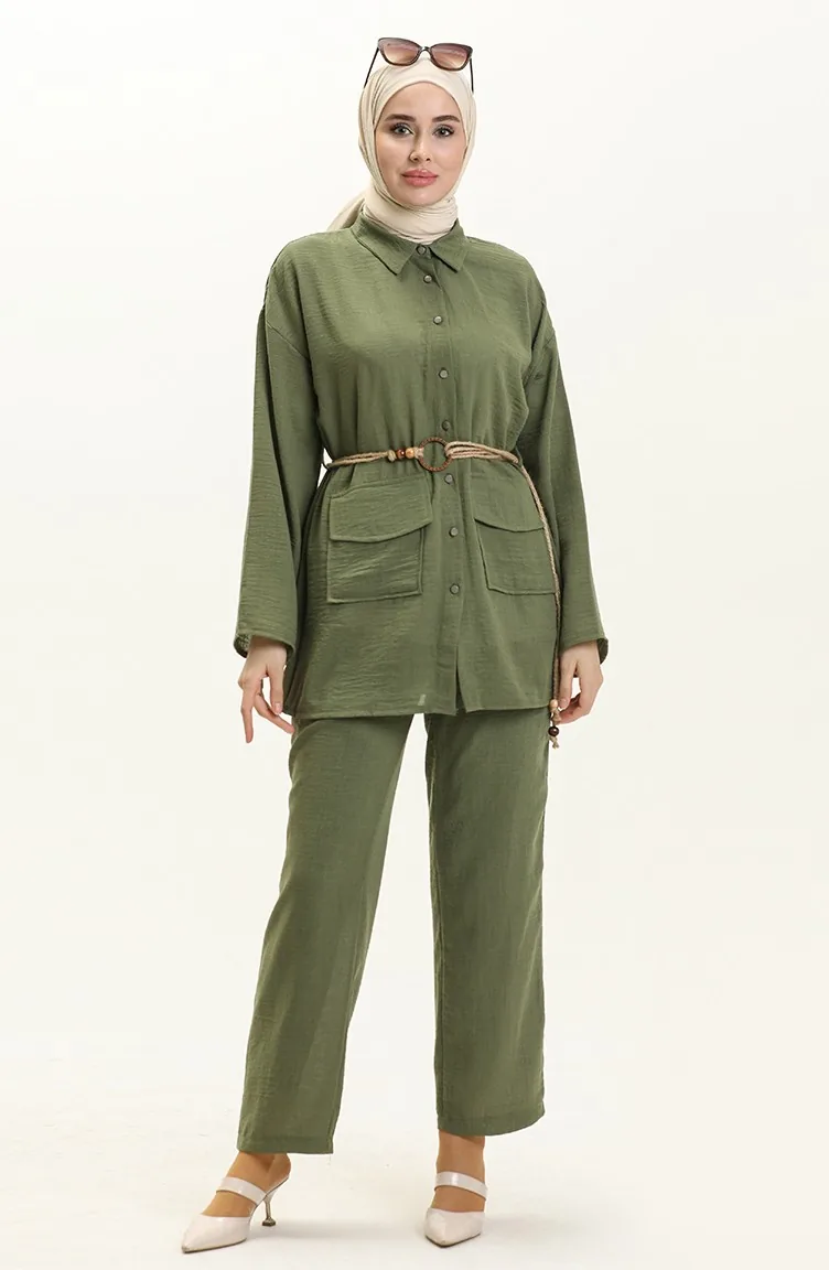 Tunika-Hose mit Gürteldetail Zweier-Set 70030-03 Khaki 70030-03
