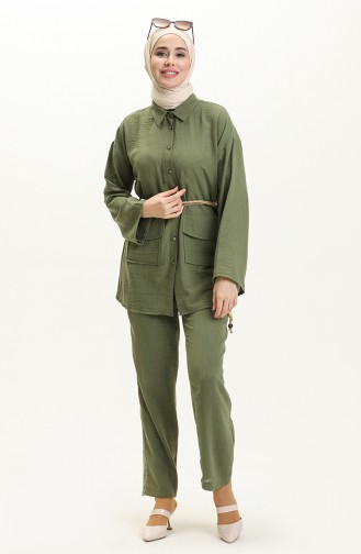 Belt Detailed Two Piece Suit 70030-03 Khaki 70030-03