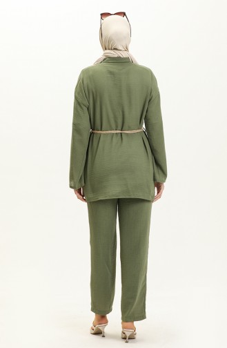 Belt Detailed Two Piece Suit 70030-03 Khaki 70030-03