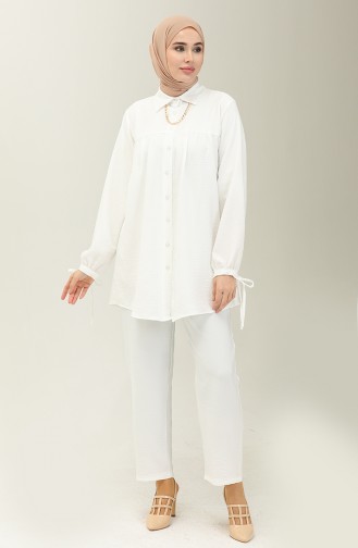 Linen Yoke Two Piece Suit 2024-01 White 2024-01