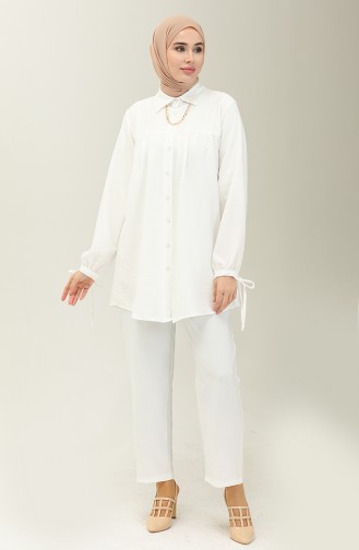 Ensemble Tunique Pantalon en Lin 2024-01 Blanc 2024-01