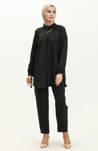 Ensemble Tunique Pantalon en Lin 2024-02 Noir 2024-02
