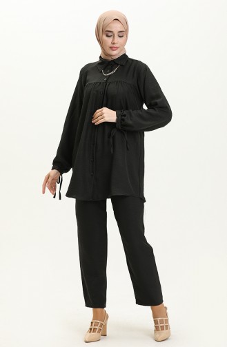 Ensemble Tunique Pantalon en Lin 2024-02 Noir 2024-02