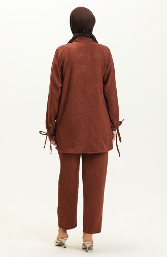 Linen Yoke Two Piece Suit 2024-07 Brown 2024-07