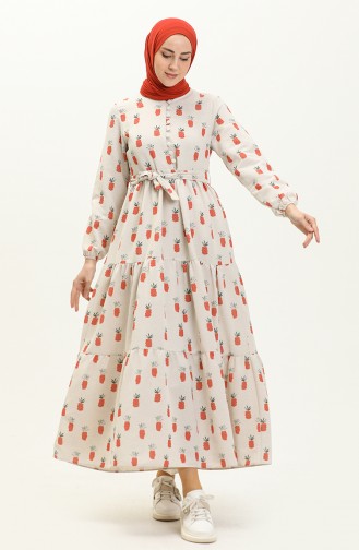 Gemustertes Leinenkleid 30026-02 Orange 30026-02