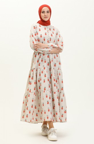 Gemustertes Leinenkleid 30026-02 Orange 30026-02