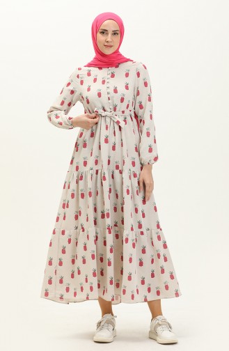 Printed Linen Dress 30026-03 Fuchsia 30026-03