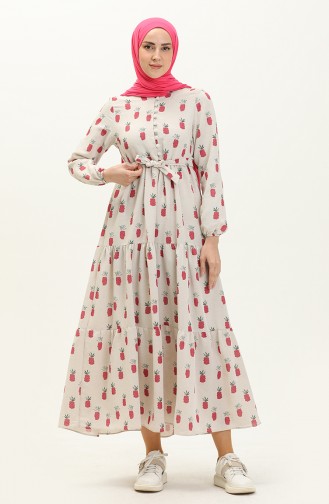 Gemustertes Leinenkleid 30026-03 Fuchsia 30026-03