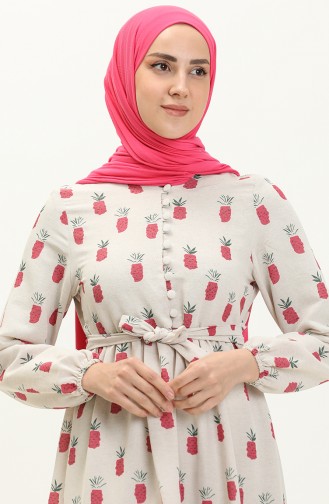 Gemustertes Leinenkleid 30026-03 Fuchsia 30026-03