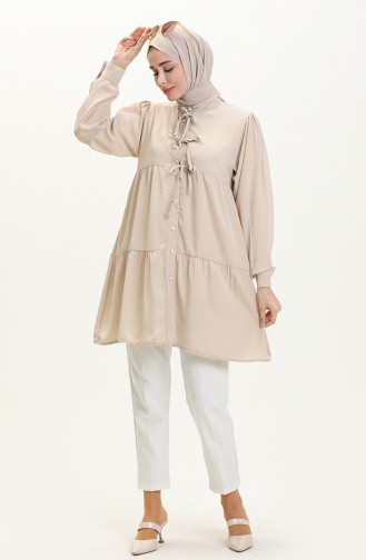 Lace-up Button Tunic 70026-01 Beige 70026-01