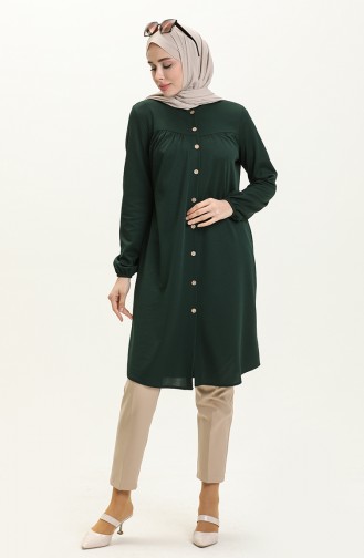 Buttoned Shirred Tunic 4042-13 Emerald Green 4042-13