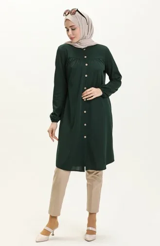 Buttoned Shirred Tunic 4042-13 Emerald Green 4042-13