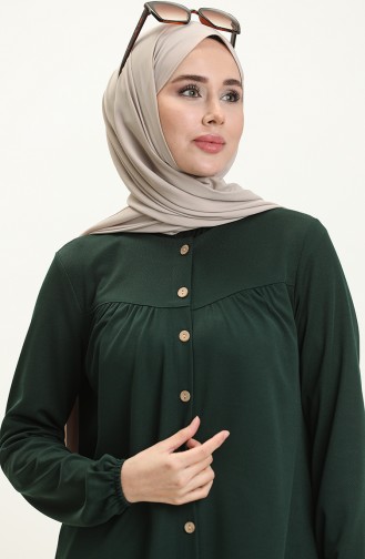 Buttoned Shirred Tunic 4042-13 Emerald Green 4042-13