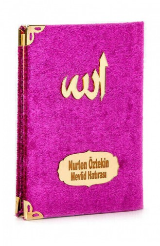 Canım Anneme Kadife Yasin Kitabı Çanta Boy İsim Plakalı Seccadeli Tesbihli Kutulu Fuşya