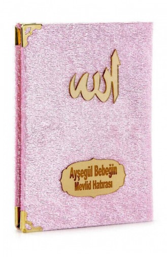 Canım Anneme Kadife Yasin Kitabı Çanta Boy İsim Plakalı Seccadeli Tesbihli Kutulu Pembe