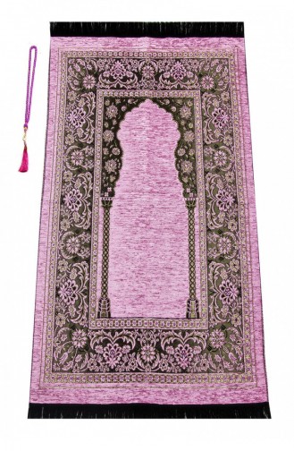 Lüks Mihraplı Kalın Şönil Seccade Pembe