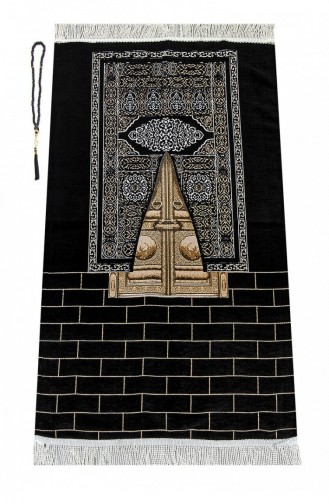 Kabe Kapısı Modeli Desenli Şönil Seccade Siyah