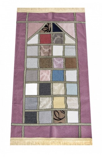 Lüks Astarlı Patchwork Kadife Kırkyama Seccade Gülkurusu