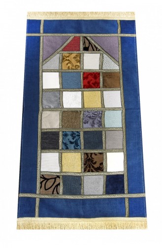 Lüks Astarlı Patchwork Kadife Kırkyama Seccade Lacivert