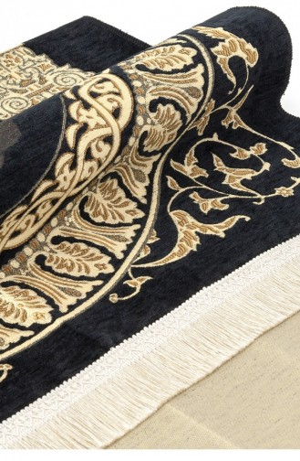Taç Mahal Desenli Şönil Seccade Siyah Renk