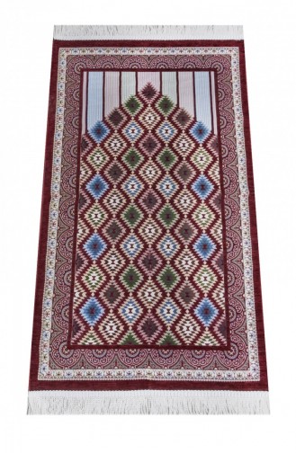 Çini Desenli Şönil Seccade Kırmızı Renk