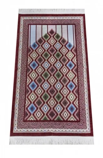 Çini Desenli Şönil Seccade Kırmızı Renk